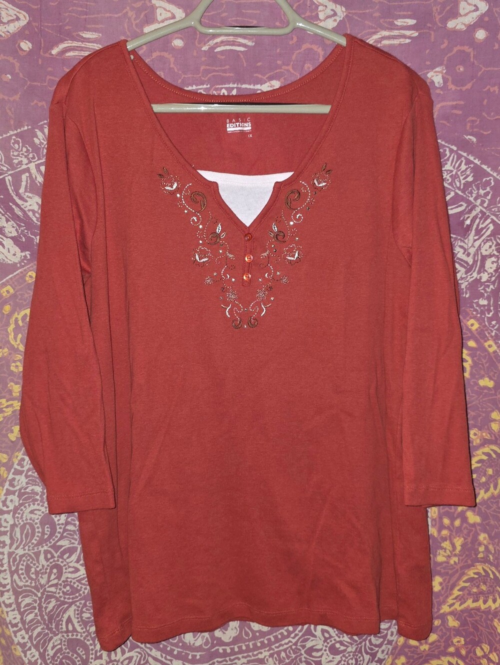 Basic Editions Womans Embelished Top 1x/ Orange White